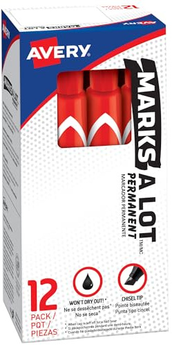 Avery Marks A Lot Permanent Markers, Large Desk-Style Size, Chisel Tip, Water and Wear Resistant, 12 Red Markers (08887)