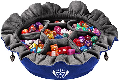 CardKingPro Immense Dice Bags with Pockets - Blue - Capacity 150+ Dice - Great Organizer for Dice Hoarders, Perfect for Dungeons and Dragons [Patented Design]