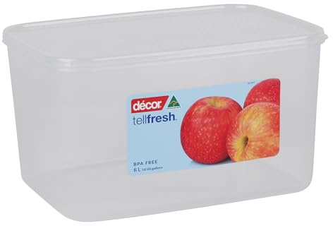Décor 6L Tellfresh Airtight and stackable modular Oblong Food storage container. Graduated measure feature, BPA Free. Dishwasher, Microwave and freezer safe.