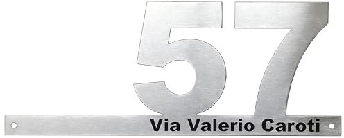 GUIZZO Creart - Numero Civico Esterno con Sbarra in Acciaio Inox, Targa Personalizzata con Numeri Civici, Via e/o Famiglia Made in Italy, Targhetta Porta Ingresso, 16x6.5H cm