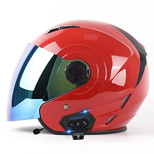 Motorrad Jet Helm mit Integriertem Bluetooth ECE-zugelassenen Halbhelm Halboffenen Helmen Motorradhelm mit Farbe Visier DOT-Zertifizierung Motorradhelm für Männer Frauen Red,XL