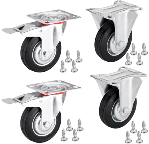 SOTECH 4 piezas Ruedas de transporte Ø 75 mm (2 ruedas fijas, 2 ruedas giratorias con freno) Altura 96 mm Placa atornillable 80 x 67 mm Carga máxima 280 kg