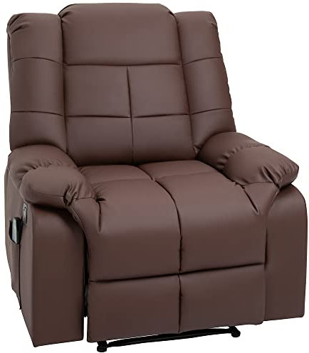 HOMCOM Relaxsessel Massagesessel Fernsehsessel mit Liegefunktion Vibration Fußteil Seitentasche, TV Sessel Liegesessel Ruhesessel für Wohnzimmer, Braun