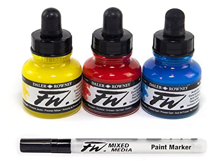 DALER ROWNEY - FW - Set primaire encre acrylique - 3 x 29,5 ml + 1 marqueur