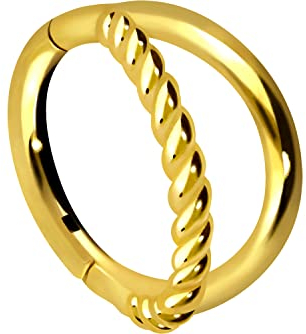PIERCINGLINE Segmentring Clicker Chirurgenstahl 2 RINGE + GEDREHT Piercing Ohr Helix Conch Goldfarben 8 mm