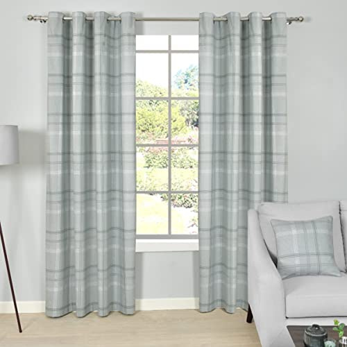 Sleepdown Printed Check Thermal Insulated Eyelet Curtains for Bedroom and Living Room - 66x72 - Green - 2 Panels