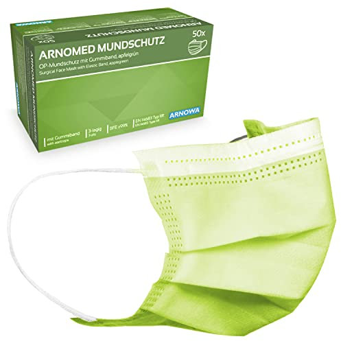 50xARNOMED® Medizinische Mundschutzmaske Grün, CE Zertifizierte Op Maske, Medical Face Mask, Schutzmaske Mund & Nase, Einwegmasken, Chirugischer Mundschutz, Klinische Gesichtsmasken