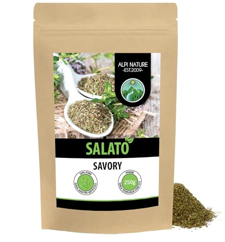 Alpi Nature Savoury Herb 250g 8.8 oz, Dried and Rubbed Satureja Leaves, Savory Spice for Cooking