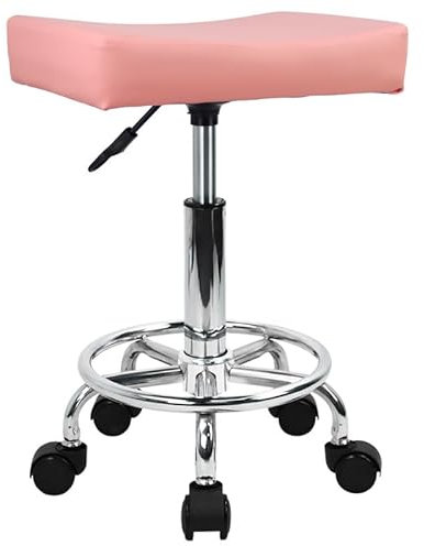 KKTONER Taburete con Ruedas Cuadrado Cuero de PU Altura Ajustable Giratorio Taburetes de salón Silla de Trabajo con Rueda