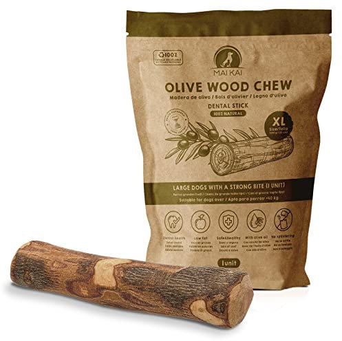 MAIKAI Kauholz für Hunde aus Olivenholz XL – Kauknochen, Unzerstörbar – Hundespielzeug und Kauartikel – Ideal als Welpenspielzeug – Einzelpack