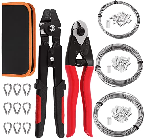 Swpeet Lot de 165 outils de sertissage professionnel jusqu'à 2,2 mm et coupe-câble, manchon à double boucle de sertissage en aluminium avec cosses en acier inoxydable et 3 tailles