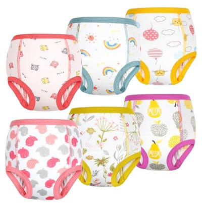 FLYISH DIRECT Calzones de Entrenamiento Niña Transpirable, Pantalones de Entrenamiento Niña de Algodón Suave, Braguitas de Entrenamiento Niña 6 Paquetes, Huecos, Morado, 7 años