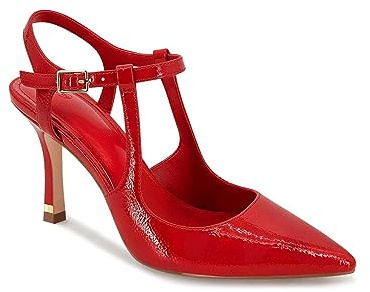 Coutgo Womens High Heels Pointed Toe Ankle Strap Pumps Patent Leather Sexy Stiletto Office Wedding Dress Shoes, Red, Size 8.5