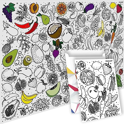 PACKLIST® Poster da Colorare XXL Frutta! Attività Divertente Bambini: Ore di Intrattenimento Creativo. Esplorate Sapori, Colori & Forme Colorando. Creatività Gigante per Tutti!