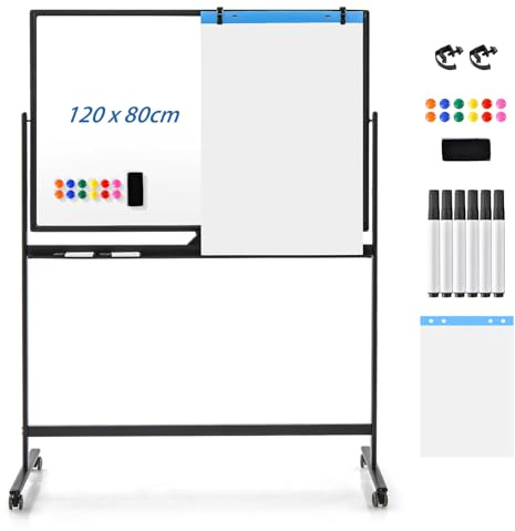 GOPLUS Magnetisk Whiteboard Med Stativ, Dubbelsidig Med Tillbehörsset, Torr Avtorkningsbar, Mobil Höjdjusterbar, För Skola, Kontor, Hem (120 x 80 cm, Svart), DC2167467DE