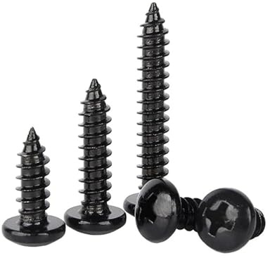 MOOPW Runt huvud Träskruvar - Rostfritt stål 304 Svart zinkpläterad Självgängande skruvar Korsa Pan Huvud Spetsad svans Självborrande skruvar M6 x 35mm 10 Pcs