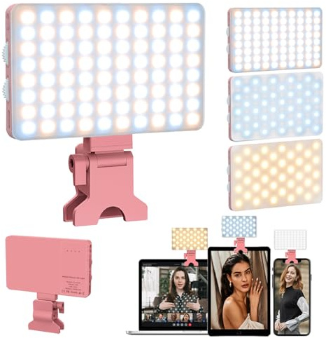 Zhaoray Pink Selfie Light with Phone Clip,80led Portable Selfie Light with 3 Modes and Infinite Adjustment Modes, 2000mah Rechargeable for Phone, Laptop, Makeup, Live Stream