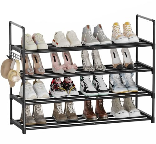 Shoe Rack - 4-Tier Shoe Organizer with Adjustable Shelf Height, Sturdy Shoe Storage Shelf, Perfect for Front Door Entrance, Closet & Entryway, Easy to Assemble, DIY Layering Options (M - 4 Tier)