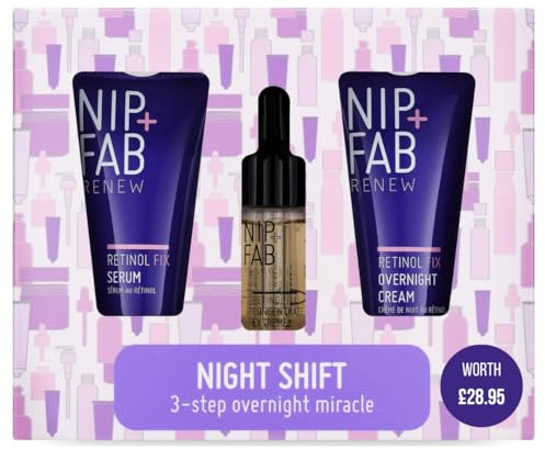 Nip+Fab Night Shift Trio Retinol Gift Set to Promote Visibly Firm and Radiant Skin, Retinol Concentrate, Retinol Serum and Overnight Cream, Gift Idea for Secret Santa, Stocking Filler