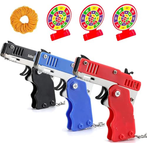XOXVURI 3 Pièces Pistolet A Elastique Porte Mini Élastiques Clef Jouet Clef Jouet De À Bande Caoutchouc Pistolets En Pliables Pliable Pistolet Avec 180 Élastiques En Caoutchouc Avec Cible