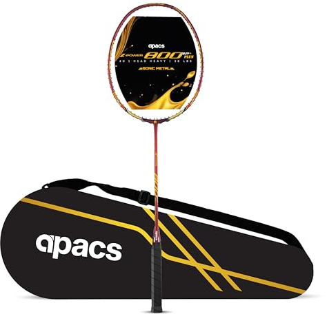Apacs Z-Power 800 RP+ (38 libras, 100% grafito fabricado en Japón) 4U | Raqueta de bádminton pesada sin cuerda | Raqueta de bádminton con cubierta completa [rojo mate]
