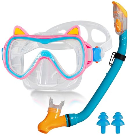 GIBOHOM Lunettes de Plongée pour Enfants, Masque de Plongée Enfant, 180°View HD Anti-buée Anti-Fuite Lunettes de Natation,Masque de Natation en Verre et Cache pour la plongée en apnée et la Natation