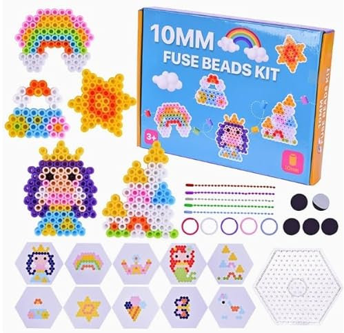 Zeawavsl Kit De Perles à Repasser, 1000 PièCes de Perles à Repasser de 10 mm, 10 Motifs et 3 Papier à Repasser, CréAtive Perl Set pour Enfants de 3 Ans