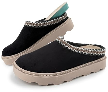 JOMIX Pantofole da Casa Donna Invernali Mule Peluche Morbido Ciabatte Calde Estraibile Effetto Scamosciato Suola Platform Spessa Antiscivolo per Interno Esterno Relax Sera Weekend ESW2529 Nero 38