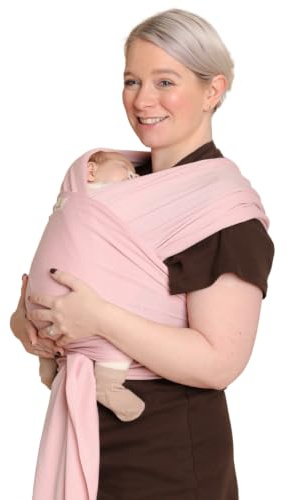 RYLOOBABY Baby Sling Carrier & Stretchy Baby Wrap – Newborn Baby Carrier 3.2–15 kg, Soft Cotton Hands-Free Babywearing Sling, Hip Healthy, One Size XXS–XXXL – Dusty Pink
