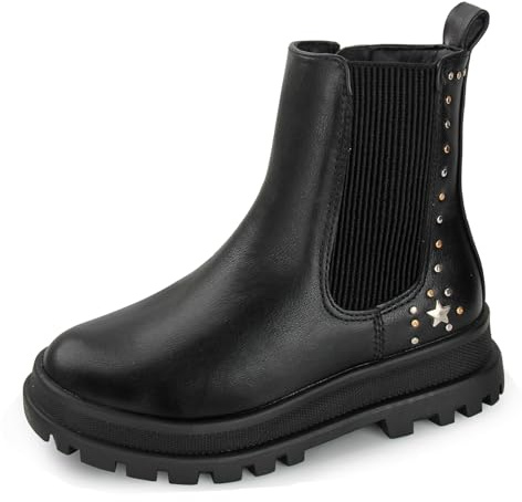 Discoball Girls Boots Kids Ankle Shoe Black Chelsea Boot Round Toe Winter Snow Shoes with Side Zipper for Girl