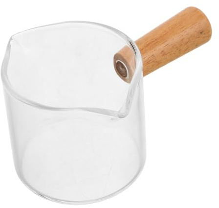 IMIKEYA Misuratore espresso in vetro con doppio manico e legno isolante per versamento preciso e controllo della concentrazione del caffè