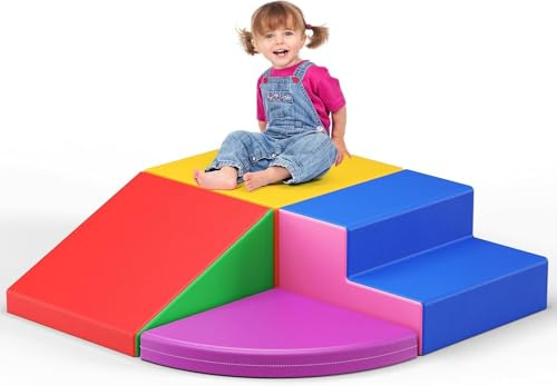 Helangel Kids Soft Play Building Blocks, Indoor giant building blocks for Toddlers ages 1-3，Montessori Activity Toys for Toddlers (Four-piece set - sponge material (leather case) - colourful)