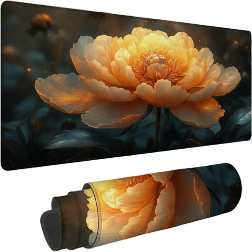 Mouse Mat 1400 x 700 x 3mm Large Mouse Mat Non Slip Rubber Base, Soft Textured Surface with Stitched Edges, Waterproof Desk Mat for PC, Laptop, Laser Mice for Office, Black Flower Printing xn-242