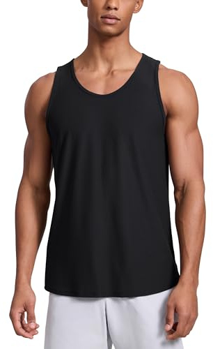 CRZ YOGA Cloudweight Workout Tank Tops for Men - Comfy Lightweight Quick Dry Sleeveless Muscle Athletic Shirts Black Large