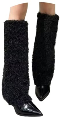 Generisch 2025 Bottes tendance montantes au genou avec bout pointu Talon aiguille – Bottes d'hiver doublées chaudes pour temps froid – Tenue élégante et décontractée, Noir , 38 EU