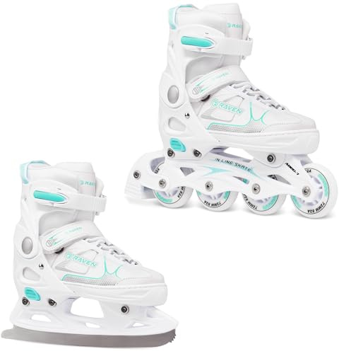 RAVEN 2in1 Schlittschuhe Inline Skates Inliner für Kinder und Erwachsene verstellbar (Spirit White/Mint, 40-43 (25,5-28cm)
