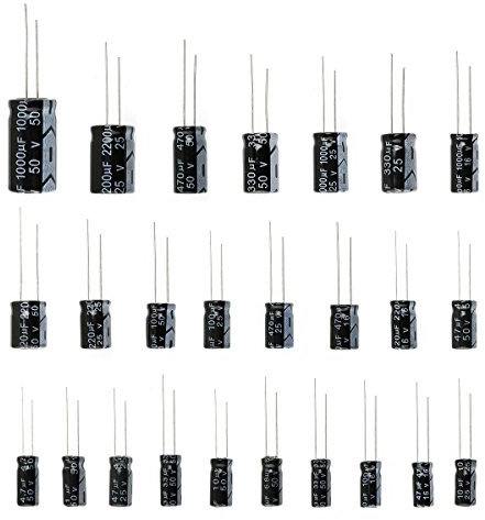 WINGONEER 25 värden 16V 25V 50V 1uF till 2200uF elektrolytiska kondensatorer blandade sortiment kit set svart – 125 st