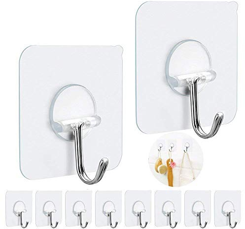 FOTYRIG Adhesive Hooks Heavy Duty, 15lb(Max) 180 Degree Rotating Wall Sticky Hooks for Hanging Wall Hangers Without Nails Seamless Stick on Bathroom Kitchen Office Outdoors-10 Packs