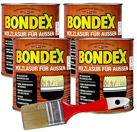 Bondex Holzlasur für aussen 3L inkl. 50mm Pinsel Intensivschutz vor Nässe, UV-Strahlung und Umwelteinflüssen für alle Hölzer im Außenbereich (Oregon Pine)