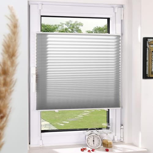 Grandekor Plissee Klemmfix ohne Bohren Grau 80x130cm(BxH) Plissees lichtdurchlässig Blickdicht Jalousien ohne Bohren Fensterrollo Klemmrollos Sonnenschutz Sichtschutz Faltrollo Rollos für Fenster
