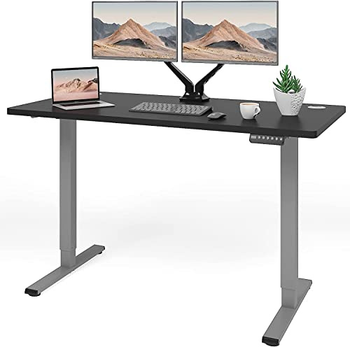 FLEXISPOT E1 Plus 140 * 80cm Electric Height Adjustable Standing Desk ONE PIECE Sit Stand Up Desk with Memory Smart Panel Backpack Hook, Home Office (Gray Frame+ Black Desktop)