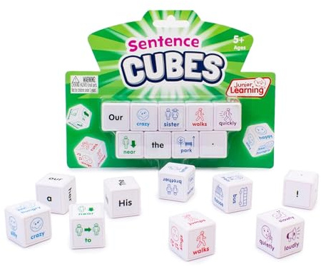 Junior Learning Sentence Cubes, 9pc Multicolor Literacy Dice Set