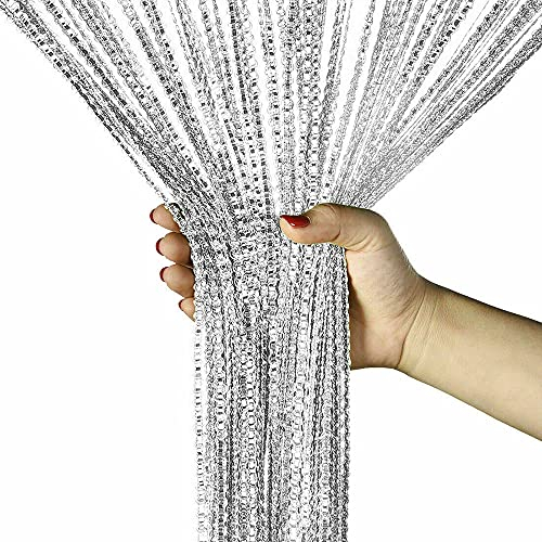 Smilegirl String Door Curtain Fly Insect Bug Screen String Doorways Divider Glitter Retro Tassel Doors Doorways Dividers Window Curtain Panel Party Decorations (White)