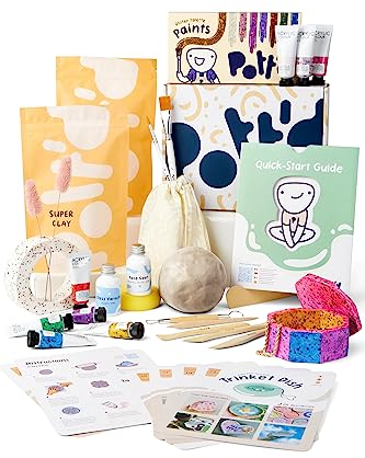 Pott'd Ton Töpferset fur Zuhause fur Anfanger - Lufttrocknend. DIY Set für Erwachsene. Enthält: Lufttrocknenden Ton, Werkzeuge, Farben, Pinsel, Dichtmittel, Anleitung