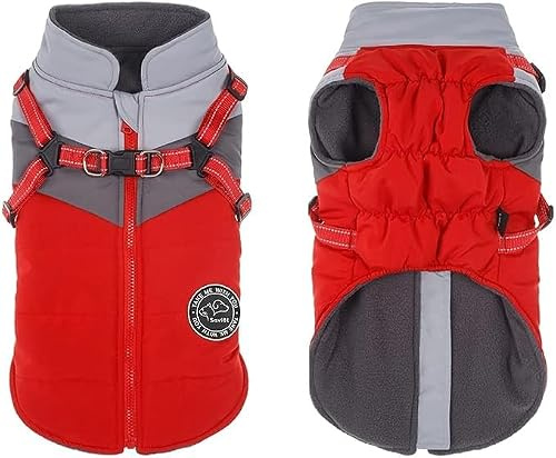 Savlot Wasserdicht Hundemantel Kaltes Wetter Winter Warme Jacke für Kleine Mittlere Große Hunde Hundepullover mit Fleece Gefütterte Reflektierend Welpen Winterweste Hundegeschirr Welpenjacke L