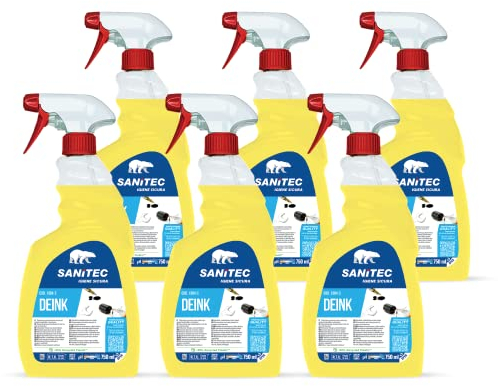 SANITEC igiene sicura Deink, Detergente Profumato, Sgrassante Specifico ed Efficace per Inchiostro, Colla, Grasso e Graffiti, Pulizia Senza Risciacquo e Senza Aloni, Made in Italy, 6 Flaconi 750 ml