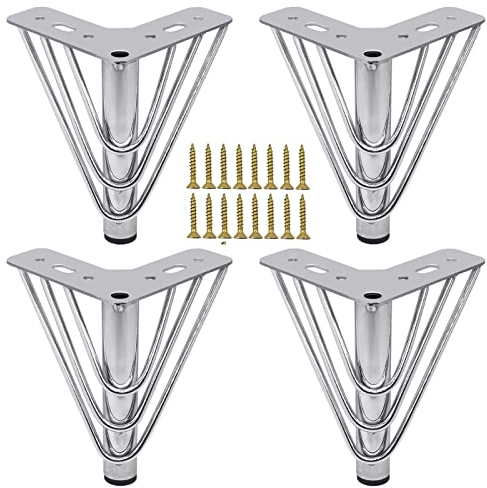 KMERCE 4pcs Möbelfüße Metall Silber 15cm, Schrankfüsse, Kommodenfüße, Sofa füße, Füße für möbel, Tischbeine für Couchtisch, Sofa,TV-Schrank, Bett, Sideboard, Mit Schrauben+Anti-Rutsch Stummschaltbasis