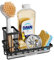 SWTYMIKI Sink Caddy Kitchen Sink Organiser with Detachable Brush Holder, Stainless Steel Sink Sponge Holder with Drip Tray for Back of Holder, Black