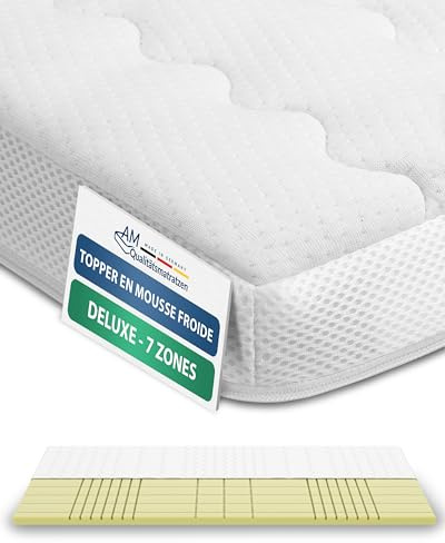 AM Qualitätsmatratzen - Surmatelas 140 x 190 Epais 8 cm - très Adaptable et Confortable – en Mousse Froide Durable à Haute densité - Housse Respirante et Lavable - surmatelas 140x190 cm avec 7 Zones