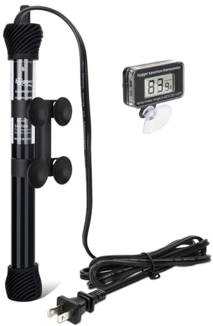 hygger ETL Certification Aquarium Heater, 50W/100W/200W/300W Submersible Fish Tank Thermostat Heater with Firm Double Pair Suction Cups for Coral Saltwater and Freshwater Tank with Thermometer (100W)